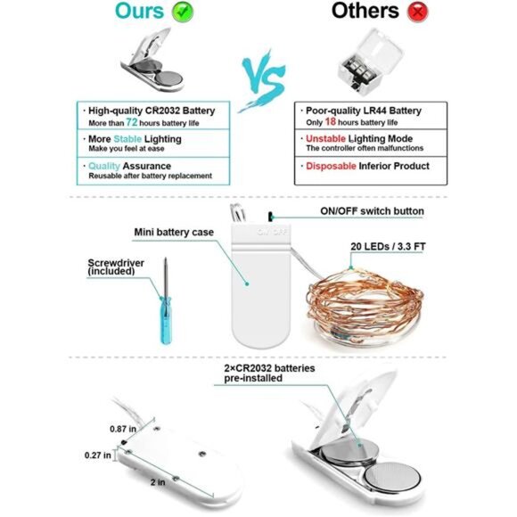 Warm White Fairy String Lights Battery Operated Copper Wire Mason Jar Decor - Picture 2 of 7